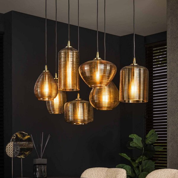 ZIJLSTRA Lampada a sospensione in vetro Stripeglas mix, dimmerabile, Crema / Ambra, Soggiorno / Sala da pranzo, Vetro, Lampada a sospensione