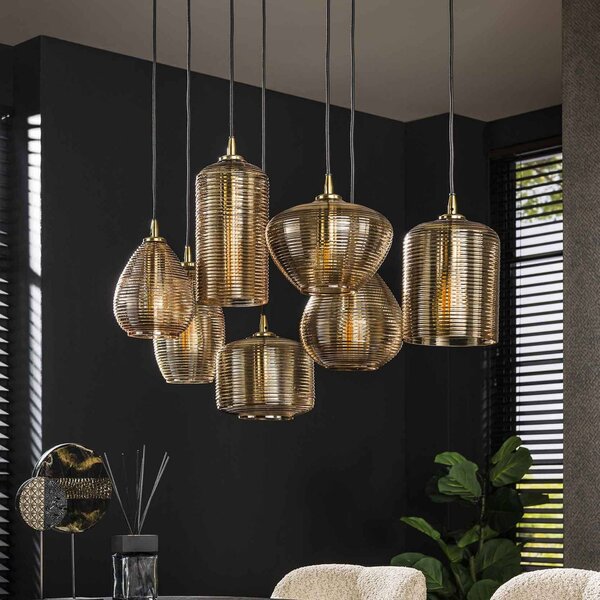 ZIJLSTRA Lampada a sospensione in vetro Stripeglas mix, dimmerabile, Crema / Ambra, Soggiorno / Sala da pranzo, Vetro, Lampada a sospensione