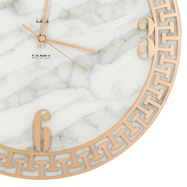 Struttura in vetro marmorizzato con applicazione Marmo GRECO Dimensioni 45xh 45 cm lancette ORO colore Oro Metallizzato