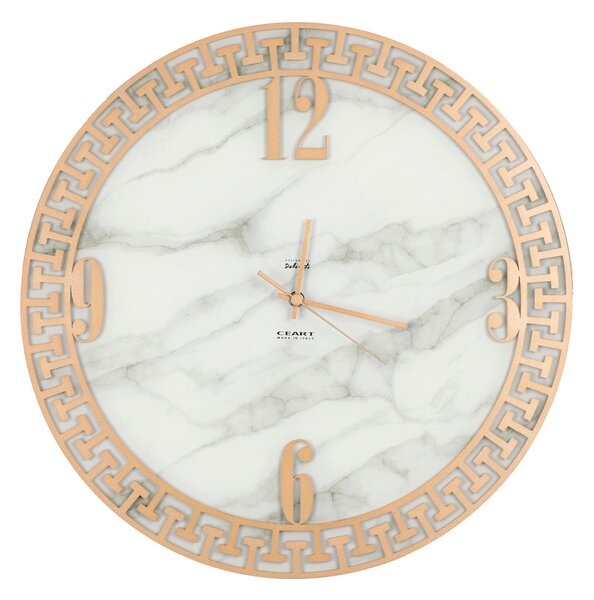 Struttura in vetro marmorizzato con applicazione Marmo GRECO Dimensioni 45xh 45 cm lancette ORO colore Oro Metallizzato