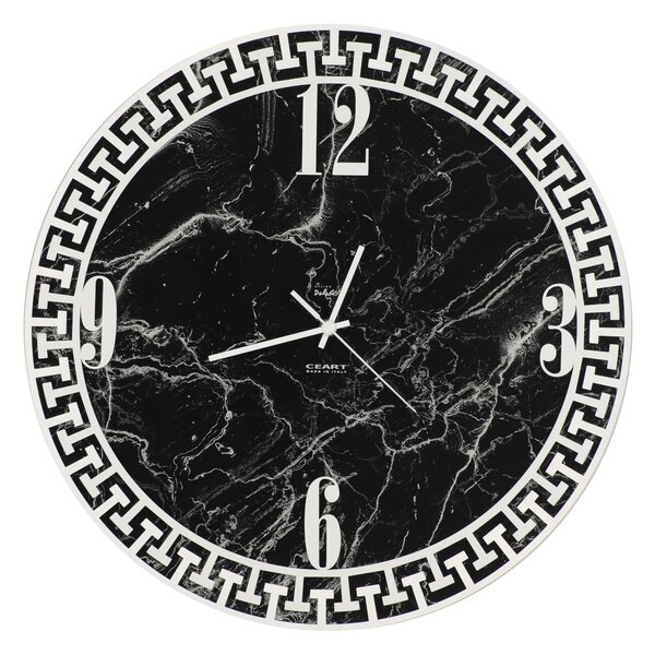 Struttura in vetro marmorizzato con applicazione Marmo GRECO NERO Dimensioni 45xh 45 cm lancette ORO colore Marmo Nero venato