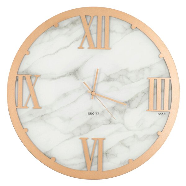 Struttura in vetro marmorizzato LUXUR con applicazione Marmo con quadrante in Vetro marmorizzato Dimensioni 45xh 45 cm lancette ORO colore Oro Metallizzato