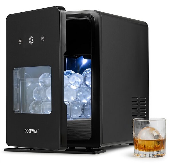 Costway Macchina per ghiaccio sferico nera 50mm 1,6L autopulente, Ghiacciera da tavolo per whisky con finestra e 150 sfere/giorno