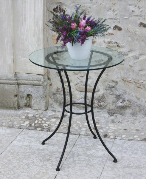 Tavolino Rotondo In Ferro battuto stile Dimensioni 52x52xh 72 cm Piano in vetro cristallo adatto a stile Country shabby Provenzale colore nero