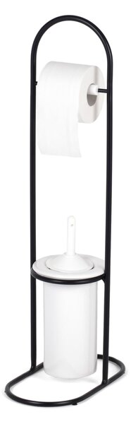 Piantana Porta rotolo e Porta scopino in Ferro Battuto Dimensioni 38x18xh 76 cm portascopino in ceramica, colore Nero pastello opaco