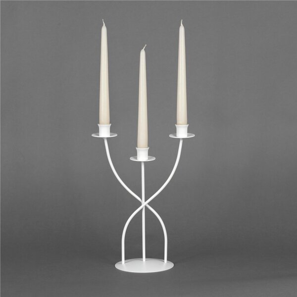 Candeliere, da tavolo o da terra 3 Fiamme in ferro battuto Dimensioni 24x15x h 34 cm Stile Classico moderno Bianco Pastello
