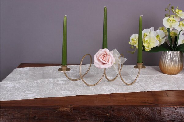 Candeliere, da tavolo o da terra 3 Fiamme in ferro battuto Dimensioni 24x15x h 34 cm Stile Classico moderno Oro Metallizzato
