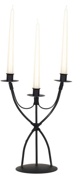 Candeliere, da tavolo o da terra 3 Fiamme in ferro battuto Dimensioni 24x15x h 34 cm Stile Classico moderno Nero Pastello