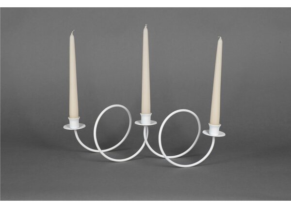 Candeliere, da tavolo con anelli 3 Fiamme in ferro battuto Dimensioni 40x16x h 15 cm Stile moderno Bianco Pastello