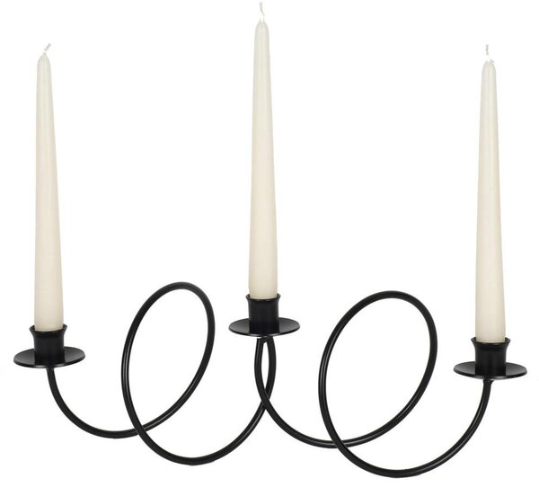 Candeliere, da tavolo o da terra 3 Fiamme in ferro battuto Dimensioni 24x15x h 34 cm Stile Classico moderno Nero Pastello opaco
