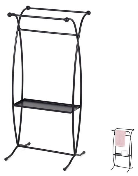 Porta asciugamani in Ferro battuto Con Piano In metallo dimensioni 38x30xh80 cm - peso 4 kg Stile classico Linea bagno Nero Pastello Opaco