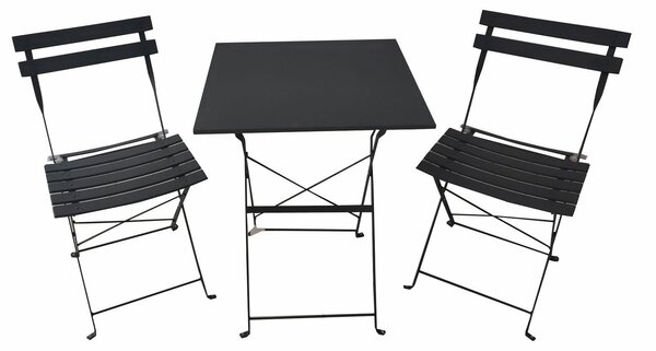 Set Tavolino e 2 Sedie Pieghevole 55x55x70 cm in Ferro Nero