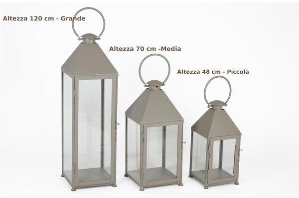 Lanterna classica In ferro Battuto stile Minimalista Dimensioni 30x30xh 70 cm - Adatta ad Ambienti Esterni ed Interni lavorazione artigianale colore Tortora pastello