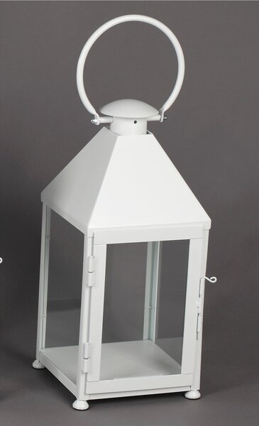 Lanterna classica In ferro Battuto stile Minimalista Dimensioni 25x25xh 48 cm - Adatta ad Ambienti Esterni ed Interni lavorazione artigianale colore Bianco Pastello