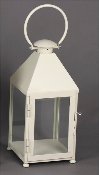 Lanterna classica In ferro Battuto stile Minimalista Dimensioni 25x25xh 48 cm - Adatta ad Ambienti Esterni ed Interni lavorazione artigianale colore Avorio Pastello panna