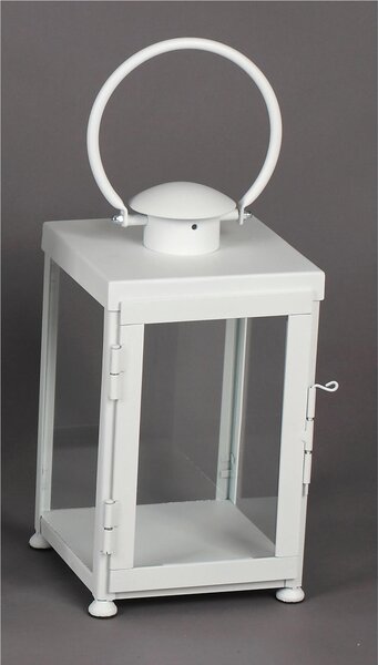 Lanterna Piana In ferro Battuto Piccola stile Minimalista Dimensioni 25x25xh 42 cm - Adatta ad Ambienti Esterni ed Interni lavorazione artigianale colore Bianco Opaco
