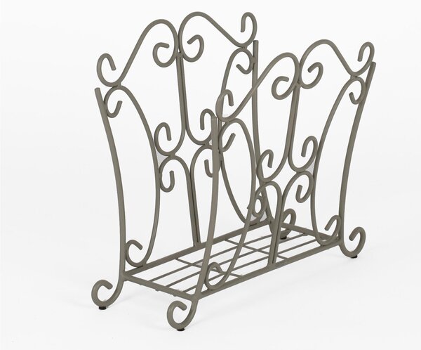 Portariviste in ferro battuto modello ROMANTICO con ricci Dimensioni 46x25xh 39 cm stile Classico colore Tortora Pastello