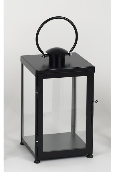 Lanterna Piana In ferro Battuto MEDIA stile Minimalista Dimensioni 30x30xh 55cm - Adatta ad Ambienti Esterni ed Interni lavorazione artigianale colore Nero Opaco