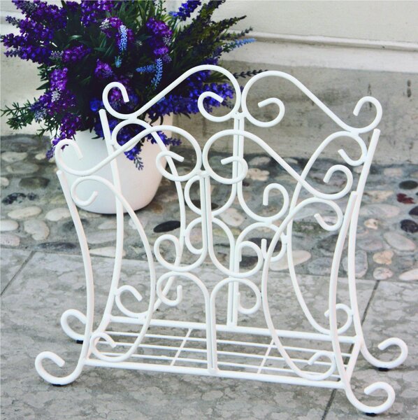 Portariviste in ferro battuto modello ROMANTICO con ricci Dimensioni 46x25xh 39 cm stile Classico colore Bianco Pastello