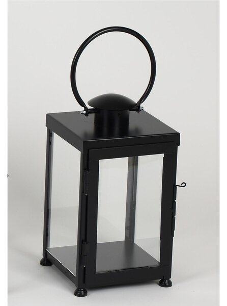 Lanterna Piana In ferro Battuto Piccola stile Minimalista Dimensioni 25x25xh 42 cm - Adatta ad Ambienti Esterni ed Interni lavorazione artigianale colore Nero Opaco