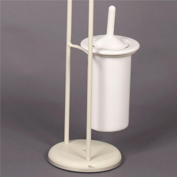 Piantana Porta rotolo e Porta scopino in Ferro Battuto con due ricci Dimensioni 24x20xh 75 cm portascopino in ceramica, colore Avorio Pastello Panna