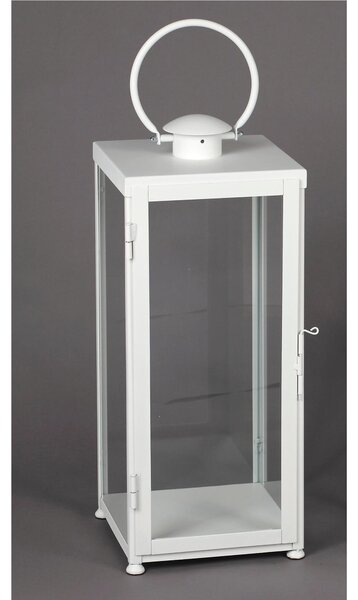 Lanterna Piana In ferro Battuto GRANDE stile Minimalista Dimensioni 30x30xh 73 cm - Adatta ad Ambienti Esterni ed Interni lavorazione artigianale colore Bianco Opaco