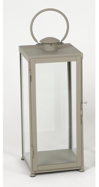 Lanterna Piana In ferro Battuto GRANDE stile Minimalista Dimensioni 30x30xh 73 cm - Adatta ad Ambienti Esterni ed Interni lavorazione artigianale colore Tortora pastello