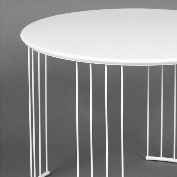 Tavolino da salotto rotondo in metallo Dimensioni 69x69xh 49 cm gambe strutturate in 2 elementi separati realizzati ciascuno con 8 listelli di metallo verticali bianco Pastello