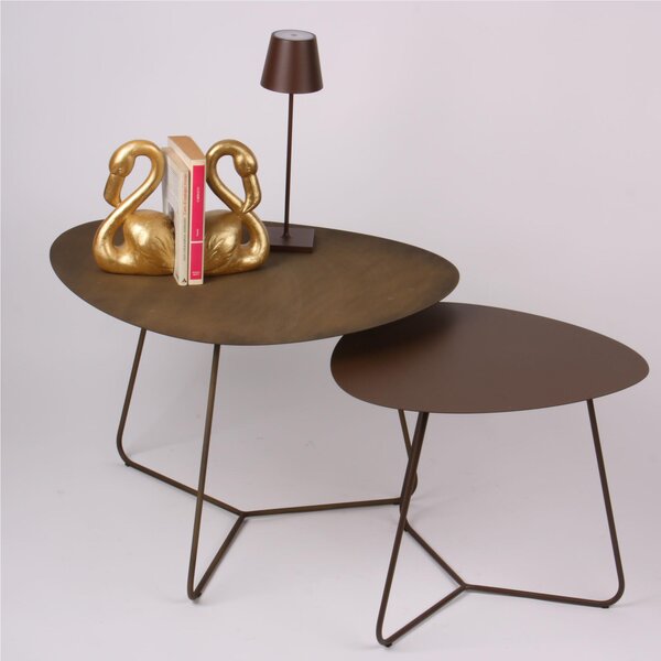 Tavolino da salotto forma ovoidale SMALL design moderno dimensioni 54x48x 44 h cm - peso 6,8 kg Stile moderno colore Bronzo Corten