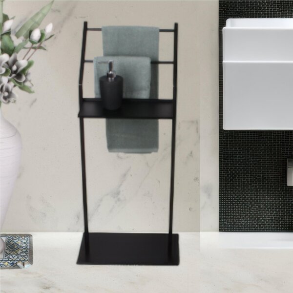 Porta asciugamani in ferro battuto Design Minimal dimensioni 37.5x17x h 86 cm - peso 3 kg Stile Minimal Linea bagno Nero Pastello opaco