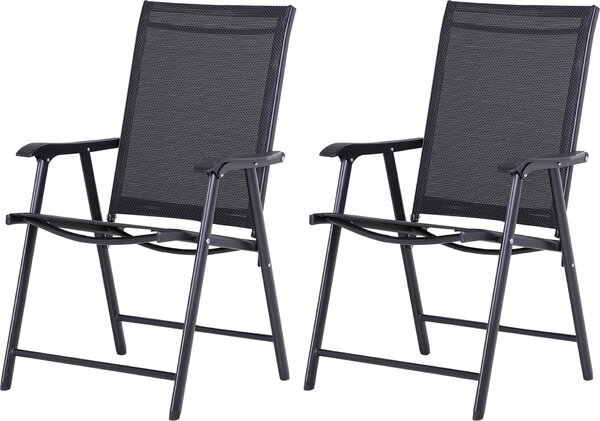 Set 2 Sedie da Giardino 58x64x94 cm Pieghevoli con Braccioli in Metallo e Texteline Nero