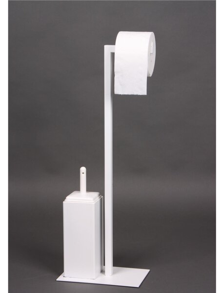 Piantana Porta rotolo e Porta scopino in Ferro Battuto un riccio Dimensioni 27,5x15,5xh 72 cm portascopino in ceramica, colore Bianco pastello
