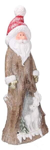 Babbo natale in resina tronco innevato con led marrone cm 23,5x16,5xh58