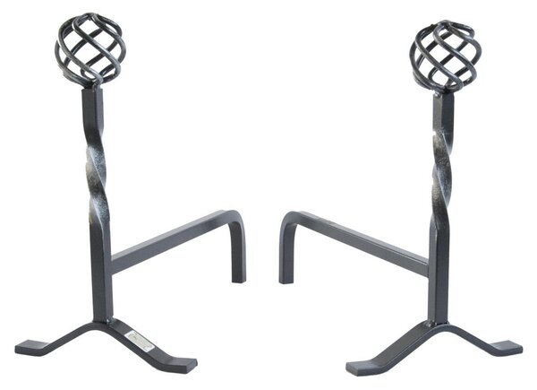 Alari per camino, coppia in ferro battuto e finitura nero FLORENCE Dimensioni 20x41x h 36 cm - peso kg 4,3 lavorazione artigianale colore Nero patinato argento