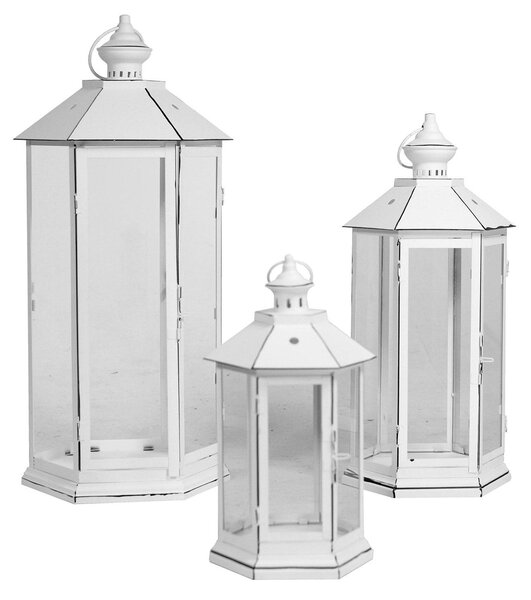 Set 3 Lanterne in Metallo bianco esagonale