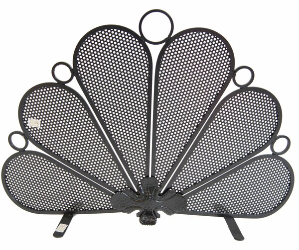 Parascintille in ferro Battuto a forma di Ruota del PAVONE Dimensioni 76x18x h 54 cm - Peso 3,90 lavorazione artigianale colore nero