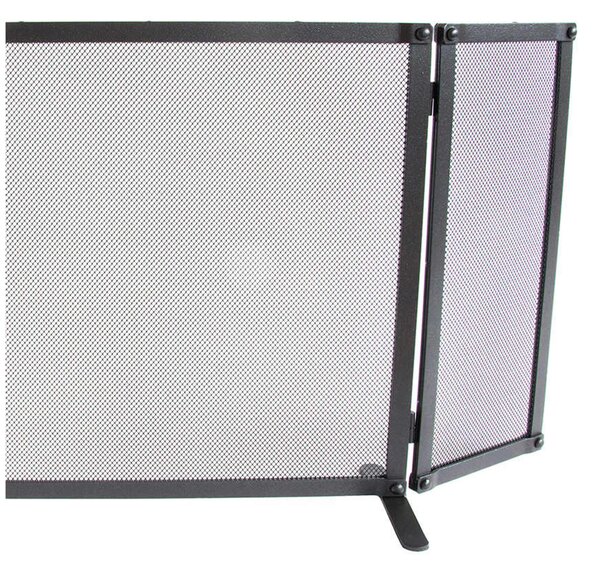 Parascintille in ferro Battuto tre pannelli RIBATTINO Dimensioni 101 x 18 x 52 cm - Peso 8,6 lavorazione artigianale Antica colore Nero GRAFITE