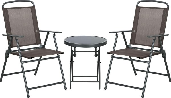 Set 3 Pezzi da Giardino con 2 Sedie 53,5x64x93 cm e Tavolino da Caffè Ø45x50 cm in Metallo Marrone