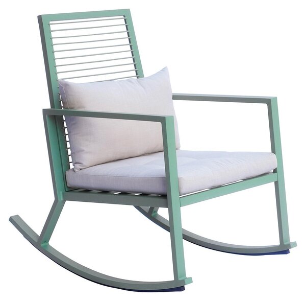 Sedia a Dondolo da Giardino 65x91x89 cm con Cuscino in Alluminio Verde