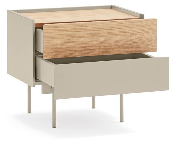 Comodino beige/tonalità naturale con decoro in rovere Otto - Teulat