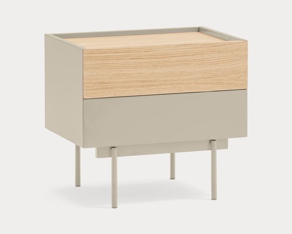 Comodino beige/tonalità naturale con decoro in rovere Otto - Teulat