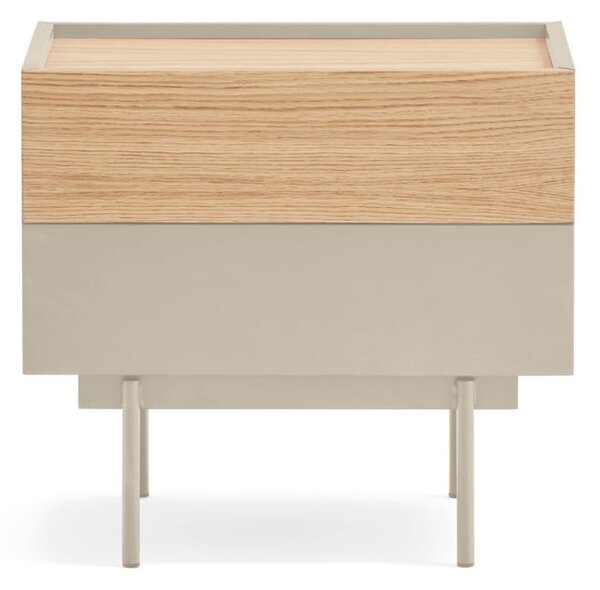 Comodino beige/tonalità naturale con decoro in rovere Otto - Teulat
