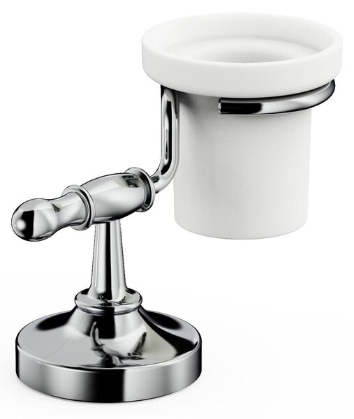 Portabicchiere per spazzolino dentifricio da Bagno in Ottone Cromato Collezione 900 Dimensione 17x8,7xh 9,5 cm, bicchiere in ceramica in acciaio inox stile moderno cromo