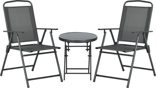 Set 3 Pezzi da Giardino con 2 Sedie 53,5x64x93 cm e Tavolino da Caffè Ø45x50 cm in Metallo Grigio Scuro