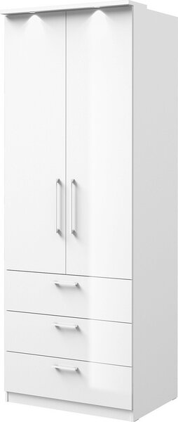 Armadio 2 porte e 3 cassetti per cabina armadio collezione MODULO colore bianco con LED e pacchetto 3 scaffali incluso