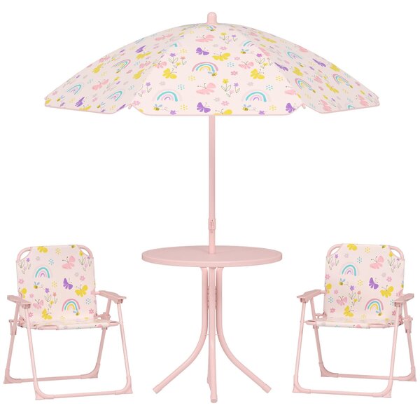 Set da Giardino per Bambini 2-5 Anni con Tavolino 2 Sedie e un Ombrellone Rosa