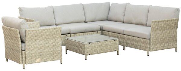Set Salotto da Giardino Divano Angolare 1 Poltrona e Tavolino Beige