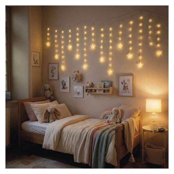Catena luminosa LED per esterni, 120 LED, 3xAA, 1,7 m, IP44, bianco caldo