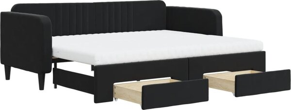 VidaXL Divano letto estraibile con cassetti Nero 90x200 cm Velluto