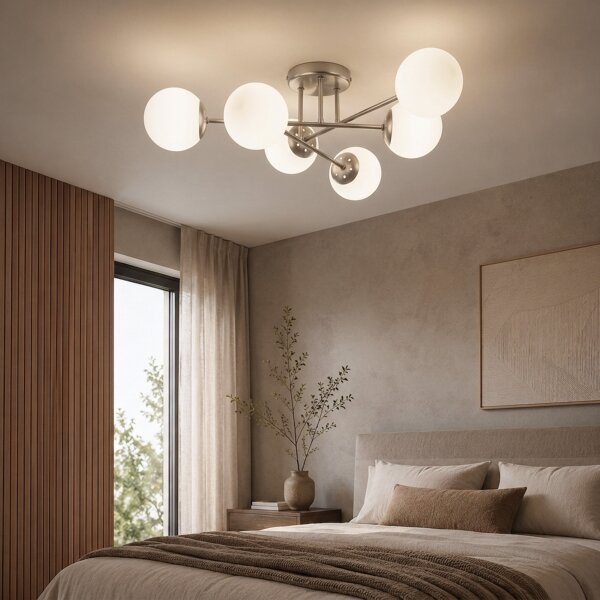 Lampadario a soffitto MALENA 6xE14/5W/230V cromo opaco/bianco